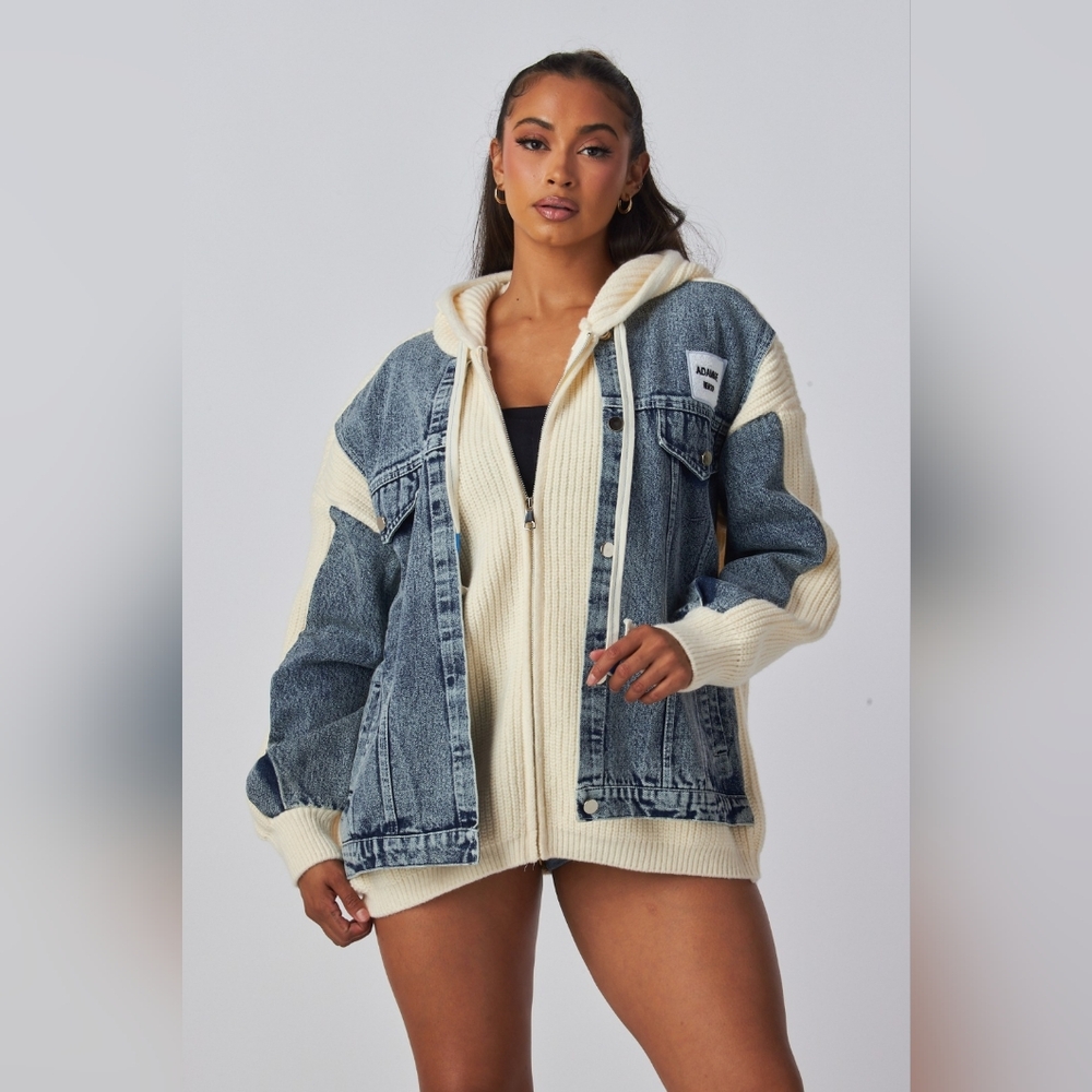 Adika Denim and Cream Knit Jacket